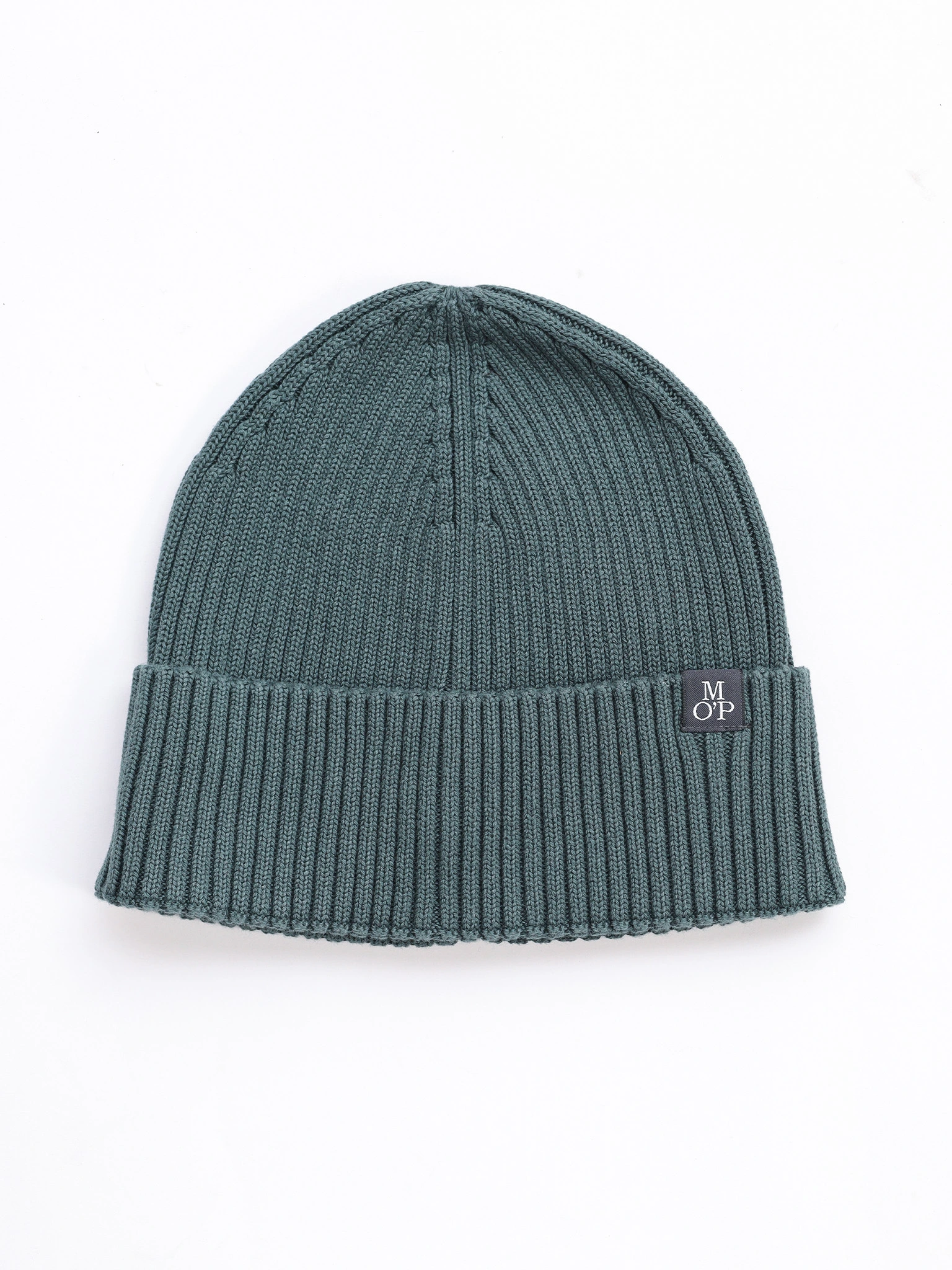 Шапка-бини зеленого цвета с отворотом из хлопка